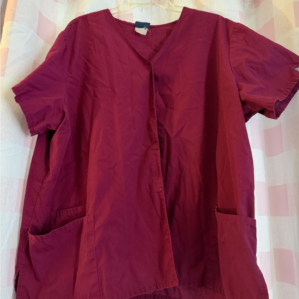 Cherokee Burgundy Workwear Lab Coat Scrub Top